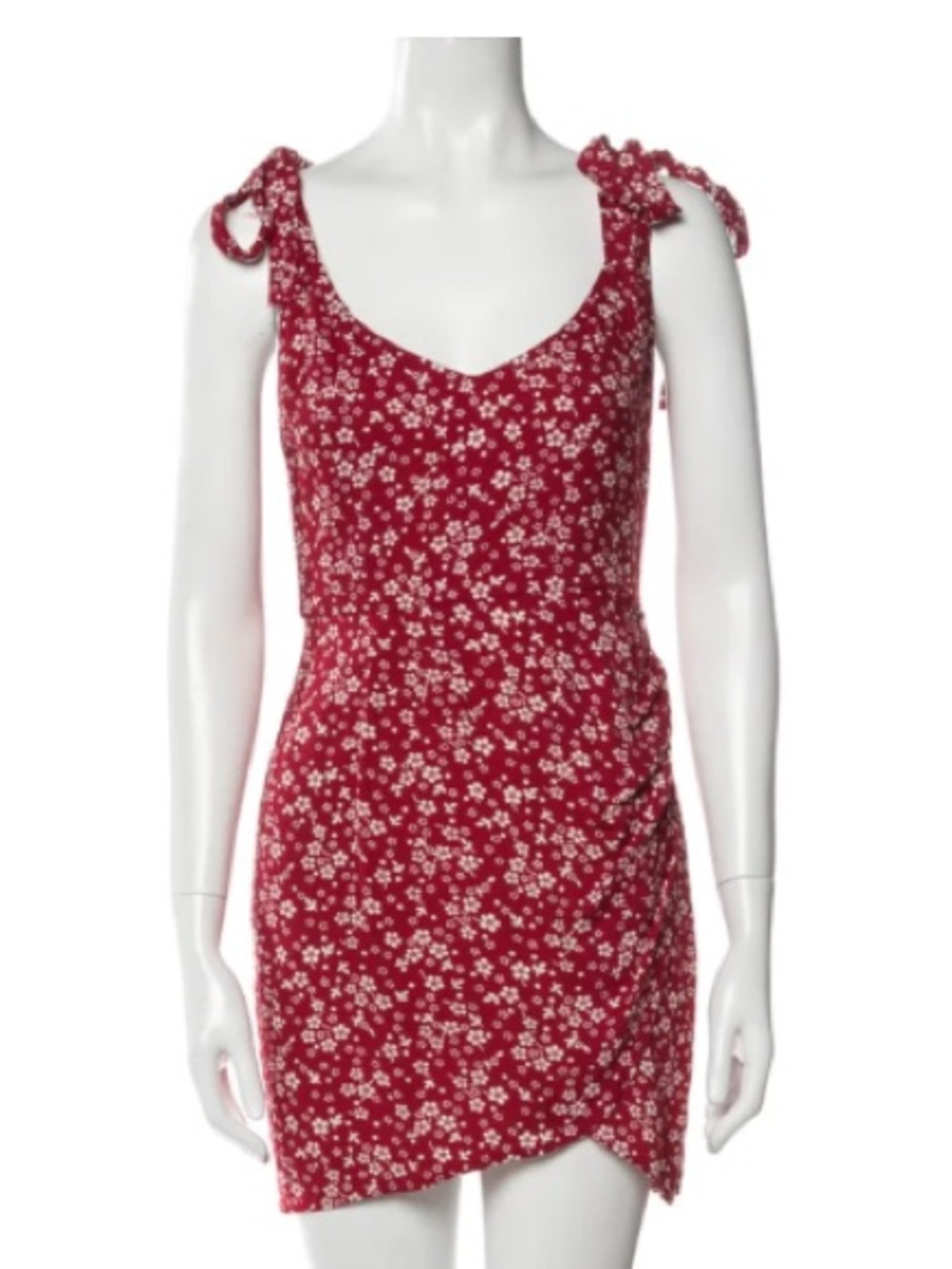 Reformation Red Floral Tie-Shoulder Mini Dress